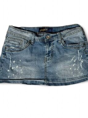 Angels Light Blue Denim Mini Skirt with Distressed Accents